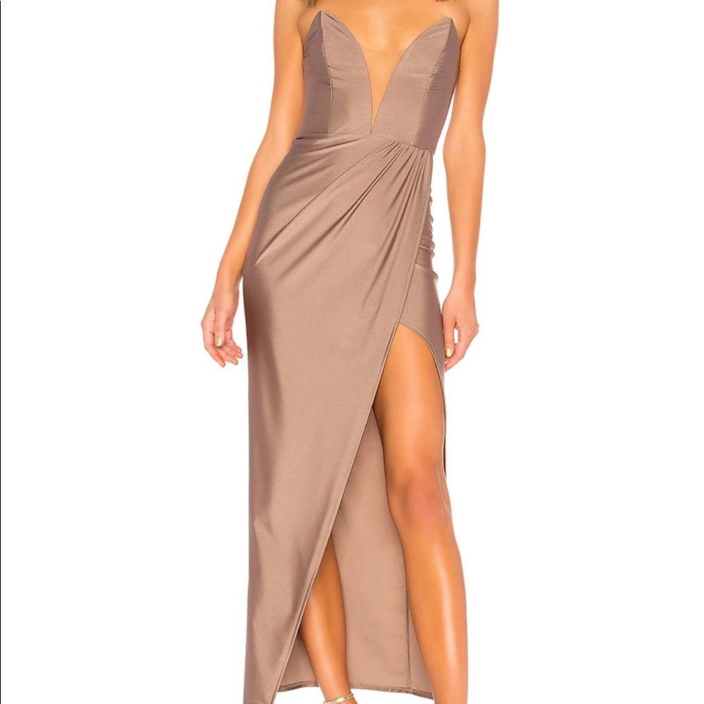 Michael Costello Jake gown in size small color taupe